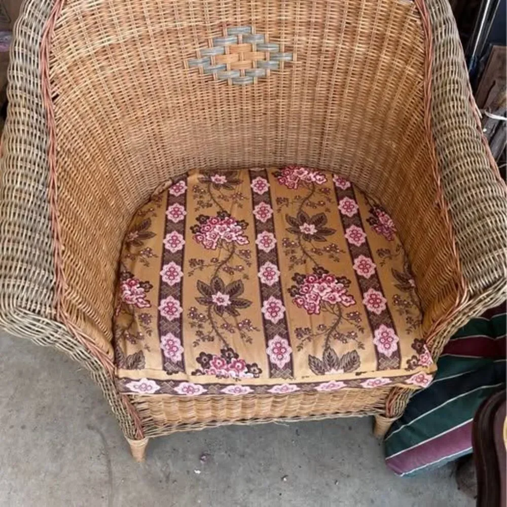 Vintage Wicker Barrel Chair - Boho Coastal Style Armchair